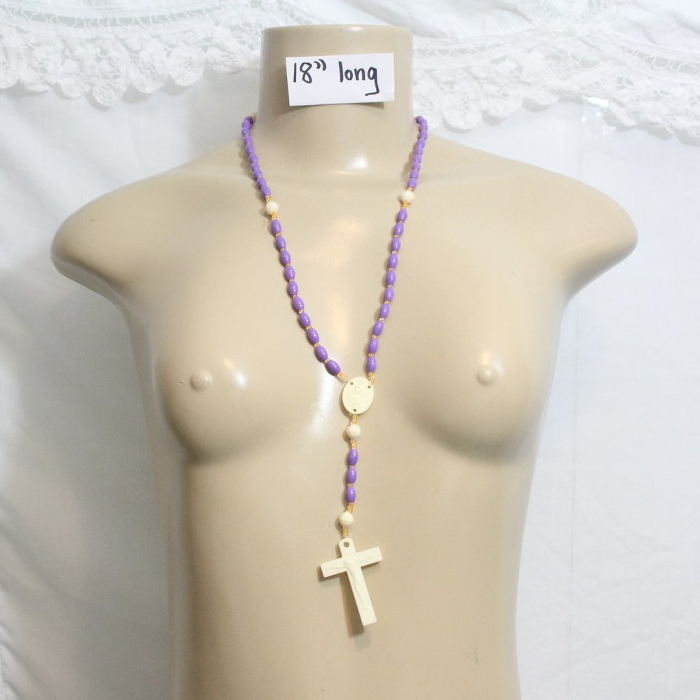 Lavender w/White Cross Plastic Rosary Beads